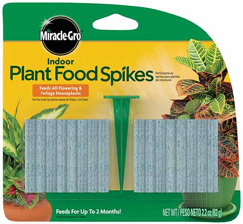 Une photo de produit carrée d'un paquet de pointes de nourriture pour plantes d'intérieur Miracle Gro.