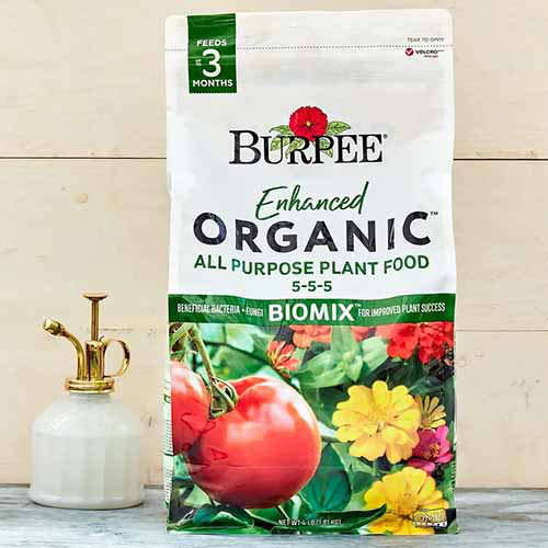 Un gros plan d'un sac de burpee amélioré biologique tout usage des aliments végétaux réglés sur une surface à l'intérieur.